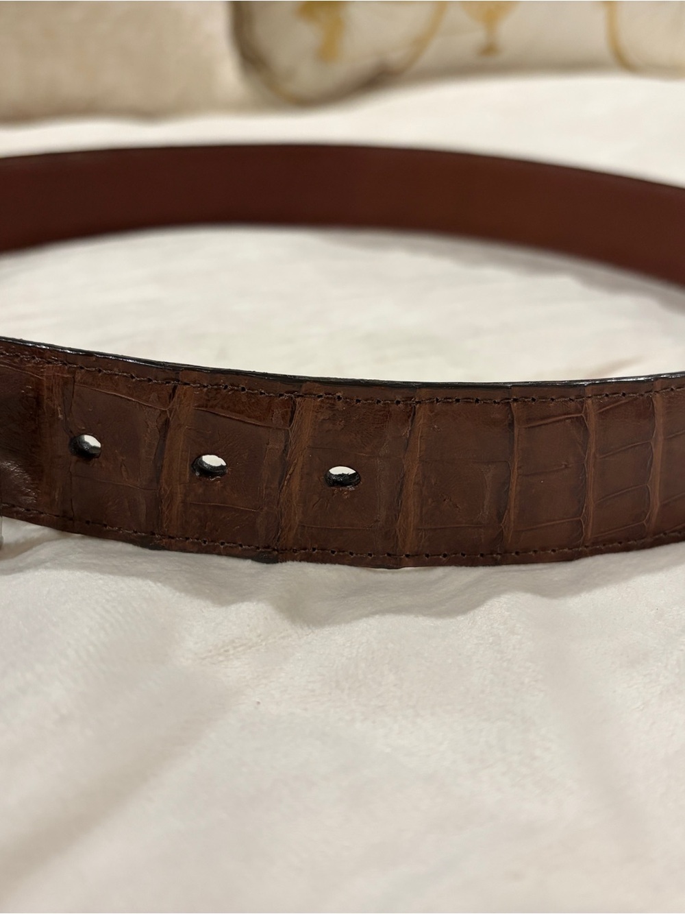 South American Caiman Men's Brown Leather Belt with Croc Texture - Classic Style - Picture 3 of 4